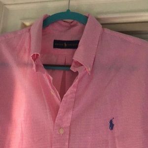 Men’s long sleeve pink & white Ralph Lauren shirt
